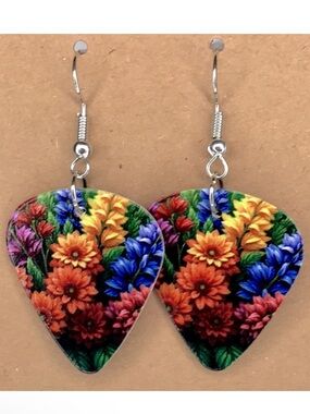 Floral Guitar Pick Custom Earrings Fashion Jewelry